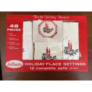 Vintage Hoffmaster Christmas Holiday Hostess 12 Place Settings Wreath Red Candle